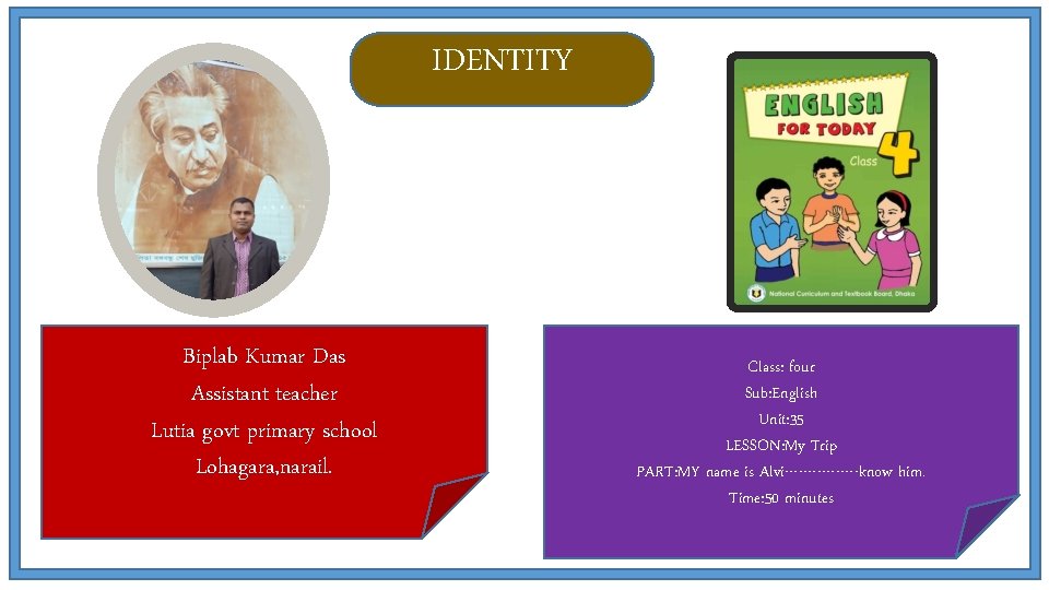 IDENTITY Biplab Kumar Das Assistant teacher Lutia govt primary school Lohagara, narail. Class: four