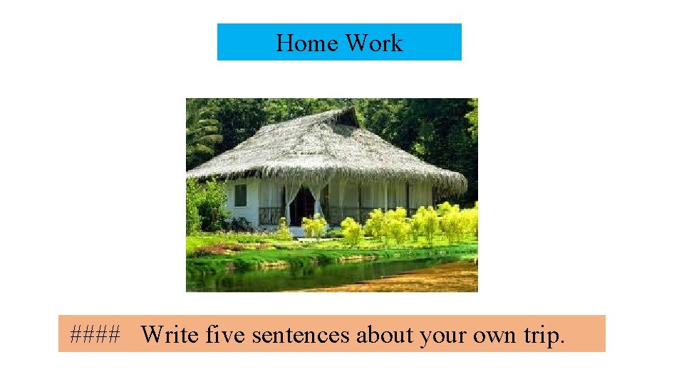 Home Work #### Write five sentences about your own trip. 