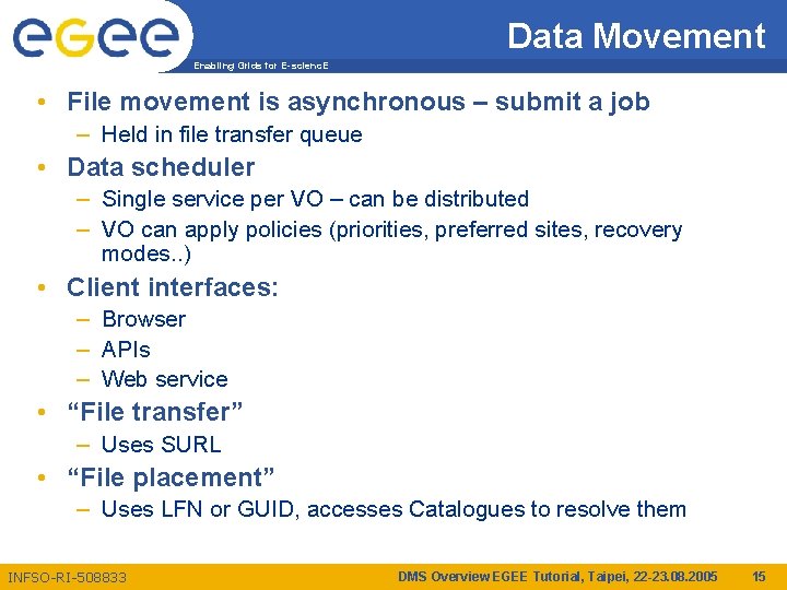 Data Movement Enabling Grids for E-scienc. E • File movement is asynchronous – submit