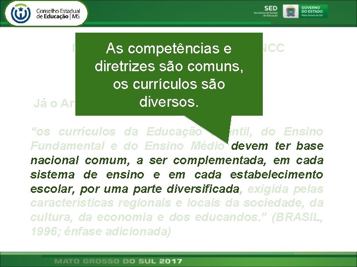 Marcos que embasam As. Legais competências e a BNCC diretrizes são comuns, os currículos