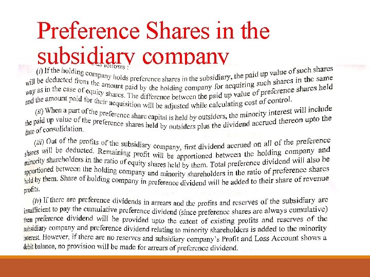 Preference Shares in the subsidiary company 