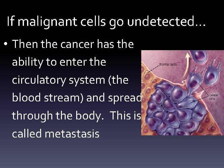 If malignant cells go undetected… • Then the cancer has the ability to enter