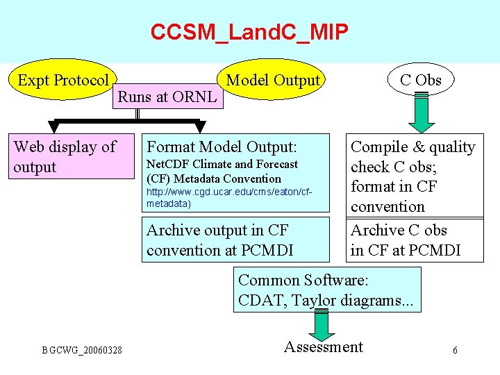 CCSM_Land. C_MIP Expt Protocol Runs at ORNL Web display of output Model Output Format