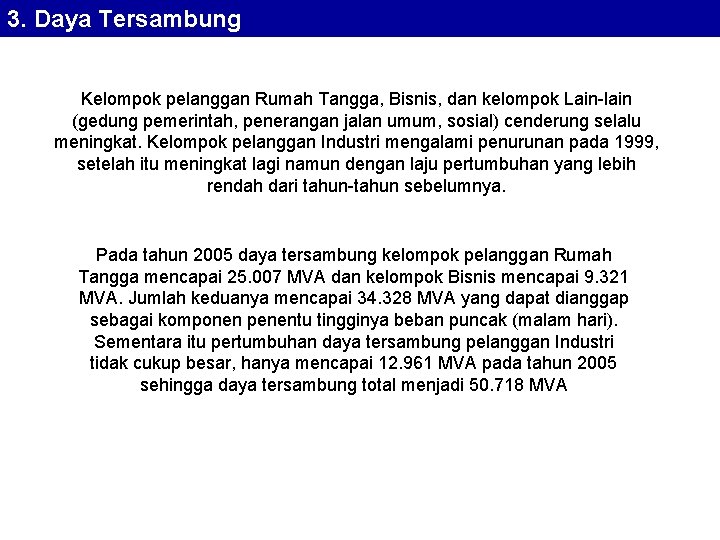 3. Daya Tersambung Kelompok pelanggan Rumah Tangga, Bisnis, dan kelompok Lain-lain (gedung pemerintah, penerangan