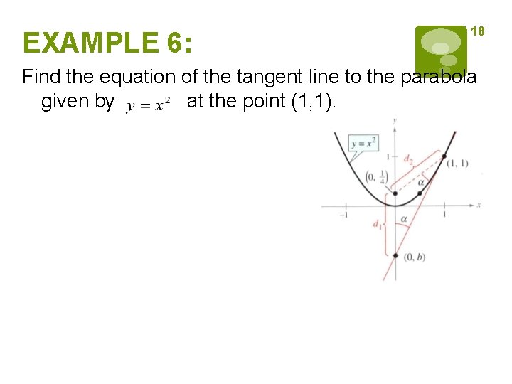EXAMPLE 6: 18 Find the equation of the tangent line to the parabola given