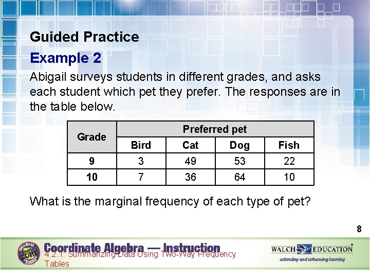 Guided Practice Example 2 Abigail surveys students in different grades, and asks each student