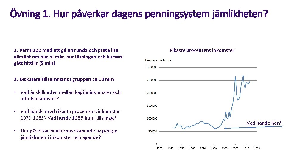 Övning 1. Hur påverkar dagens penningsystem jämlikheten? 1. Värm upp med att gå en