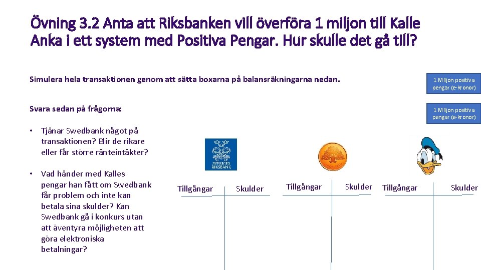 Övning 3. 2 Anta att Riksbanken vill överföra 1 miljon till Kalle Anka i