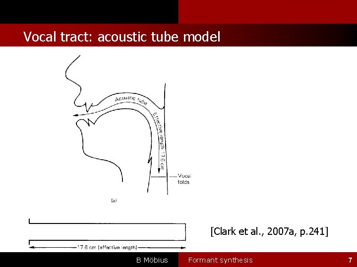 l Vocal tract: acoustic tube model [Clark et al. , 2007 a, p. 241]