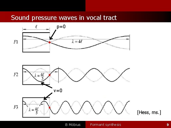 l Sound pressure waves in vocal tract p=0 v=0 [Hess, ms. ] B Möbius