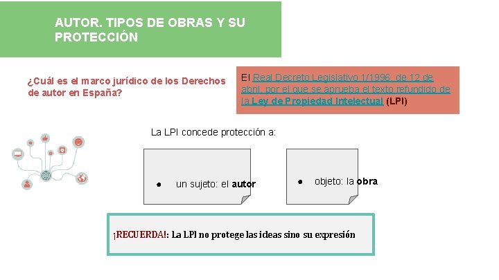 AUTOR. TIPOS DE OBRAS Y SU PROTECCIÓN ¿Cuál es el marco jurídico de los