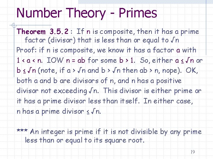 Number Theory - Primes Theorem 3. 5. 2 : If n is composite, then