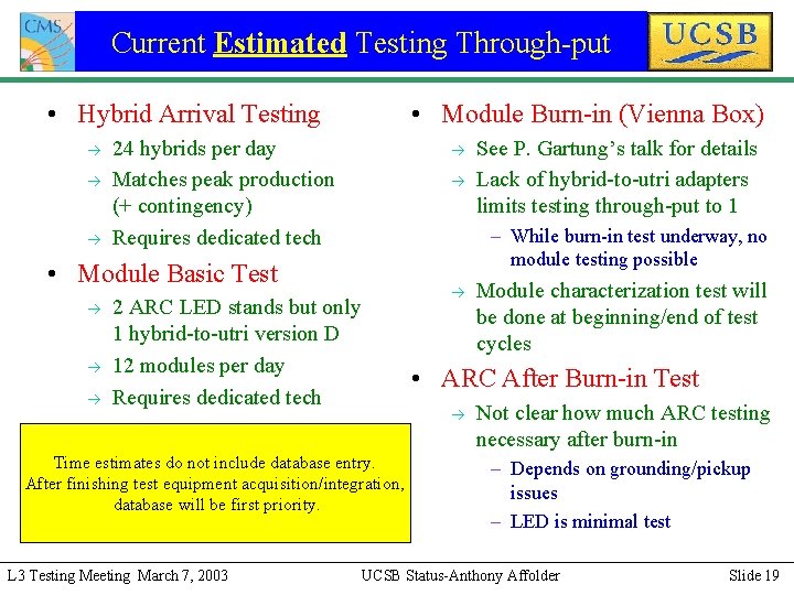 Current Estimated Testing Through-put • Hybrid Arrival Testing à à à • Module Burn-in