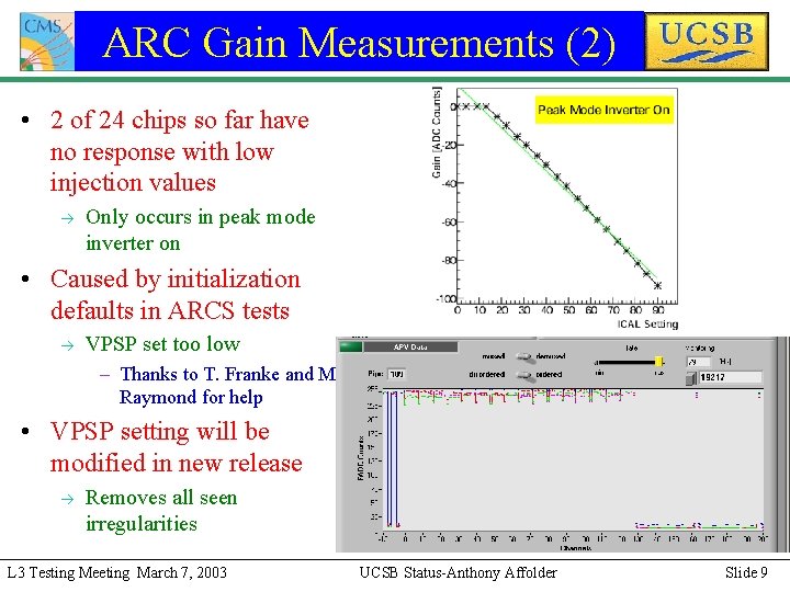 ARC Gain Measurements (2) • 2 of 24 chips so far have no response