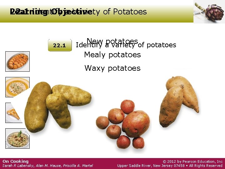 Learning 22. 1 Identify Objective a Variety of Potatoes 22. 1 New potatoes Identify