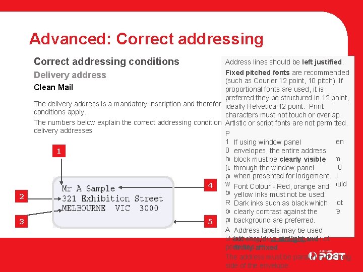 Advanced: Correct addressing conditions 2 3 Address lines should be left justified. Fixed pitched