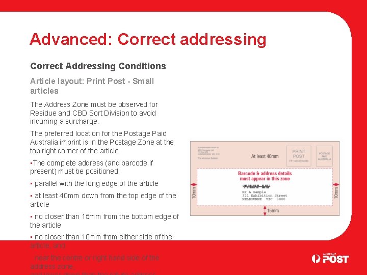Advanced: Correct addressing Correct Addressing Conditions Article layout: Print Post - Small articles The