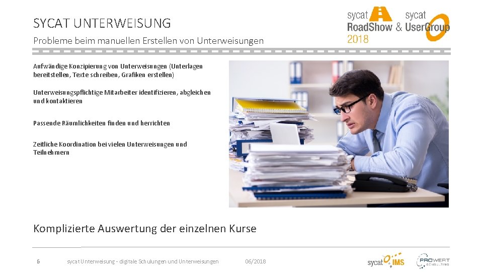SYCAT UNTERWEISUNG Probleme beim manuellen Erstellen von Unterweisungen Aufwändige Konzipierung von Unterweisungen (Unterlagen bereitstellen,