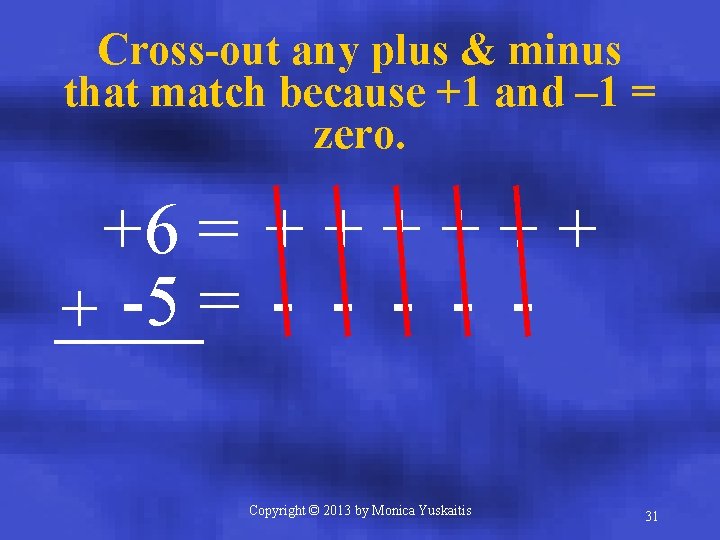 Cross-out any plus & minus that match because +1 and – 1 = zero.