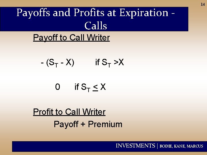 Payoffs and Profits at Expiration Calls 14 Payoff to Call Writer - (ST -
