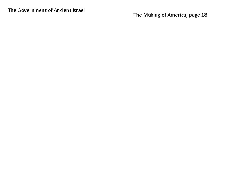 The Government of Ancient Israel The Making of America, page 18 