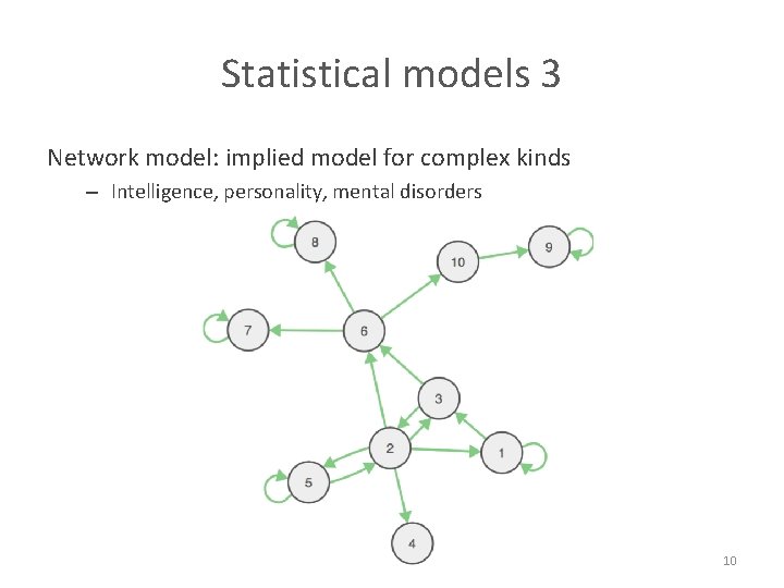 Statistical models 3 Network model: implied model for complex kinds – Intelligence, personality, mental