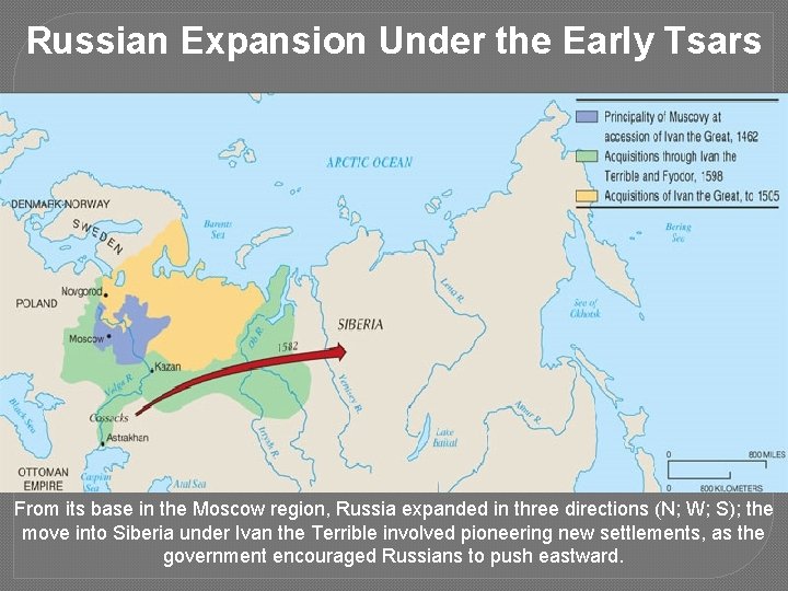 Russian Expansion Under the Early Tsars From its base in the Moscow region, Russia