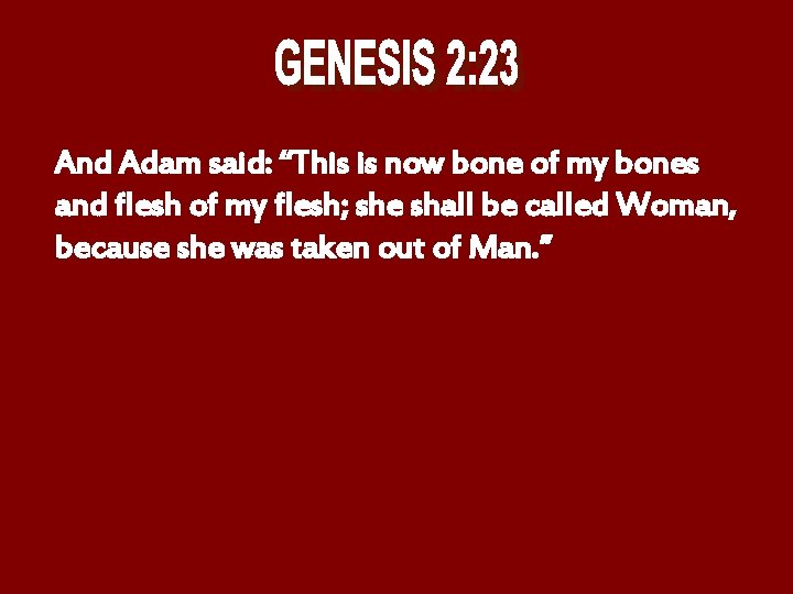 And Adam said: “This is now bone of my bones and flesh of my