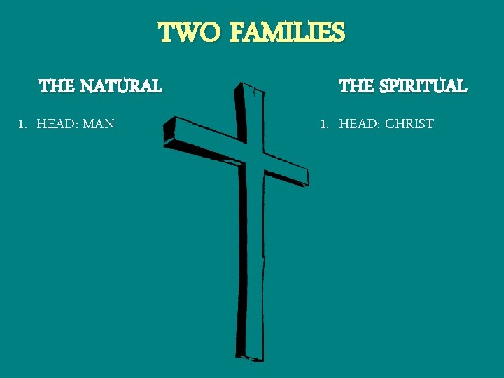 TWO FAMILIES THE NATURAL 1. HEAD: MAN THE SPIRITUAL 1. HEAD: CHRIST 