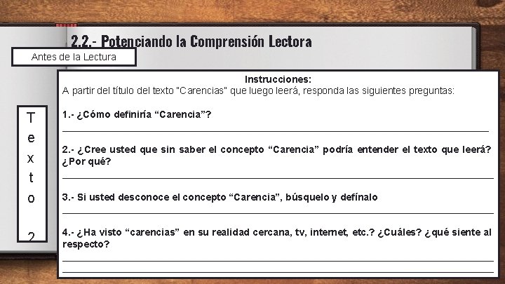 2. 2. - Potenciando la Comprensión Lectora Antes de la Lectura Instrucciones: A partir