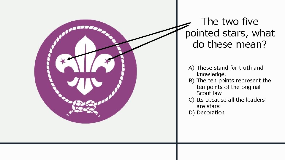 The two five pointed stars, what do these mean? A) These stand for truth