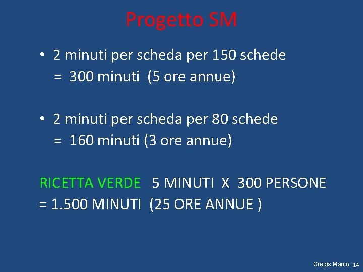 Progetto SM • 2 minuti per scheda per 150 schede = 300 minuti (5