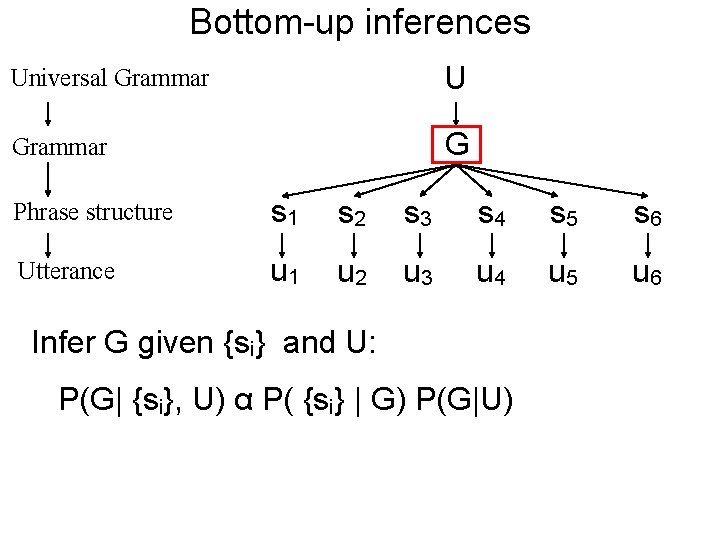 Bottom-up inferences Universal Grammar U Grammar G Phrase structure s 1 s 2 s