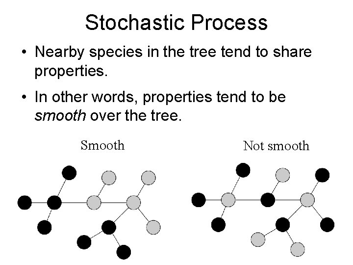 Stochastic Process • Nearby species in the tree tend to share properties. • In