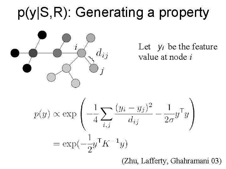 p(y|S, R): Generating a property Let yi be the feature value at node i