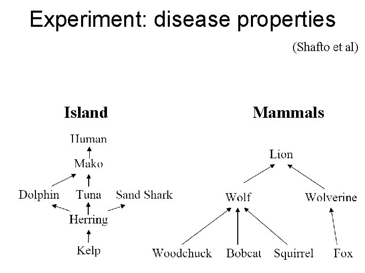 Experiment: disease properties (Shafto et al) Island Mammals 