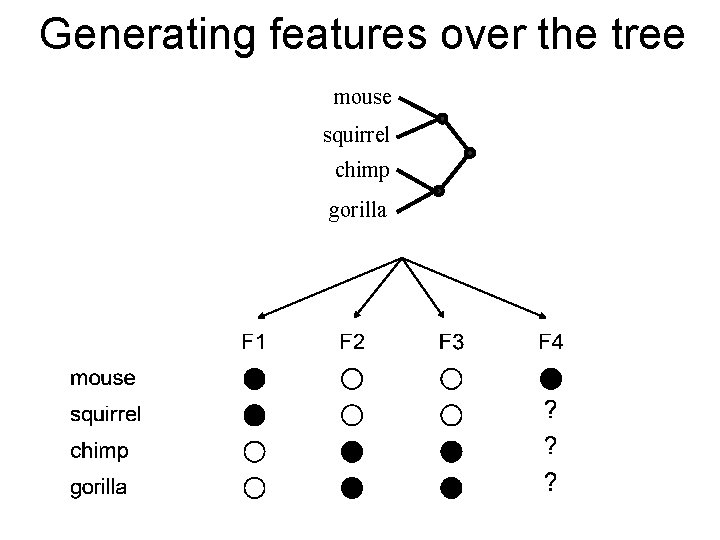 Generating features over the tree mouse squirrel chimp gorilla 