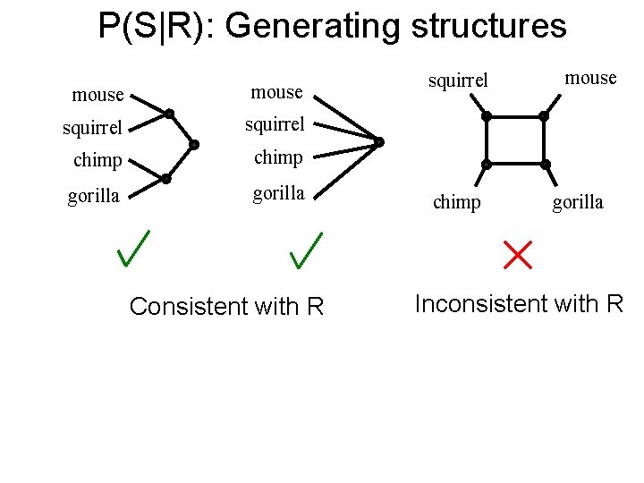 P(S|R): Generating structures mouse squirrel chimp gorilla Consistent with R squirrel chimp mouse gorilla