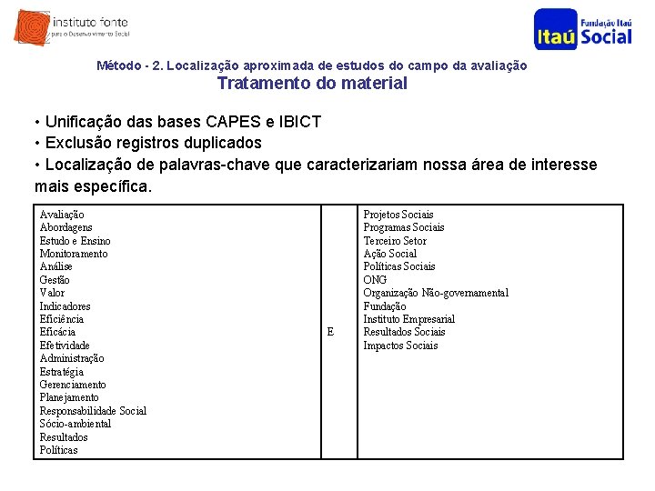 Método - 2. Localização aproximada de estudos do campo da avaliação Tratamento do material