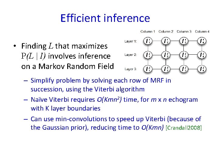 Efficient inference • Finding L that maximizes P(L | I) involves inference on a