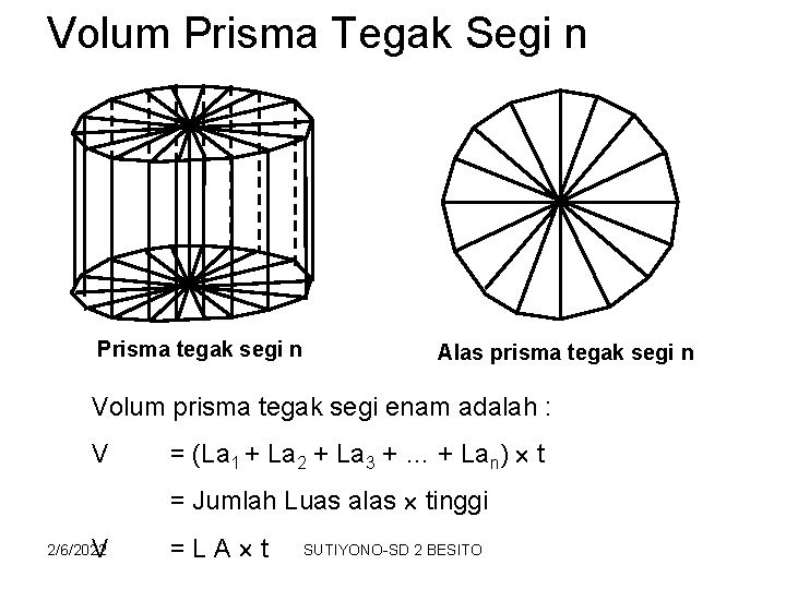 Volum Prisma Tegak Segi n Prisma tegak segi n Alas prisma tegak segi n