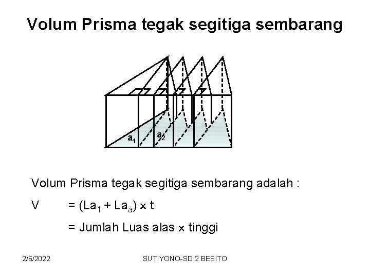 Volum Prisma tegak segitiga sembarang a 2 a 1 Volum Prisma tegak segitiga sembarang