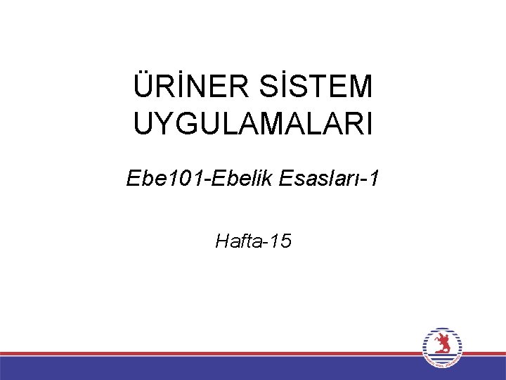 ÜRİNER SİSTEM UYGULAMALARI Ebe 101 -Ebelik Esasları-1 Hafta-15 