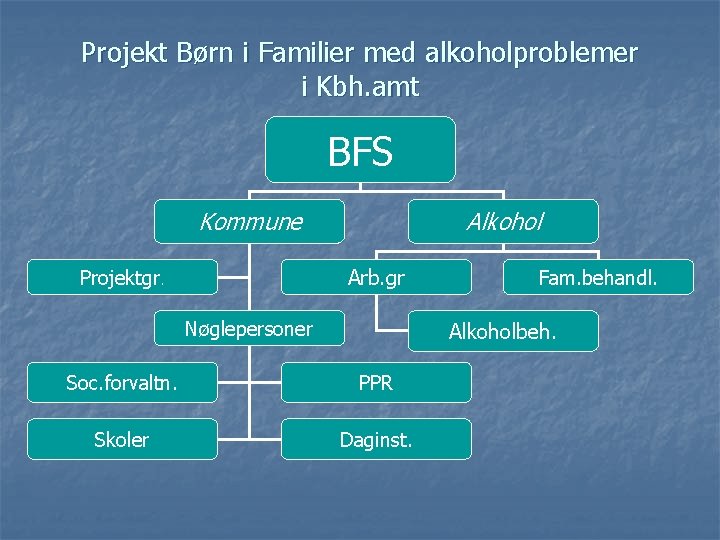 Projekt Børn i Familier med alkoholproblemer i Kbh. amt BFS Kommune Alkohol Arb. gr