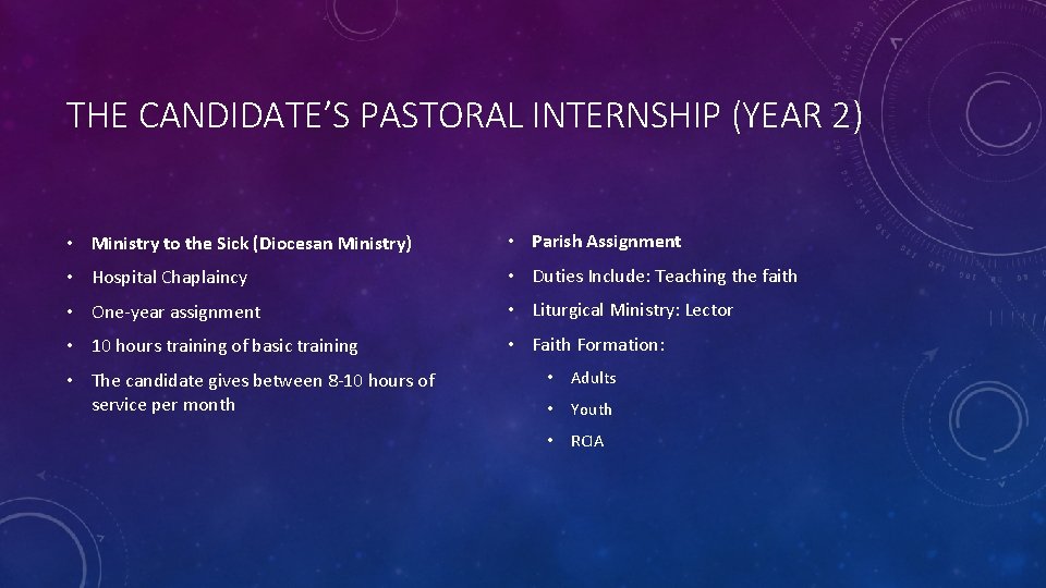 THE CANDIDATE’S PASTORAL INTERNSHIP (YEAR 2) • Ministry to the Sick (Diocesan Ministry) •