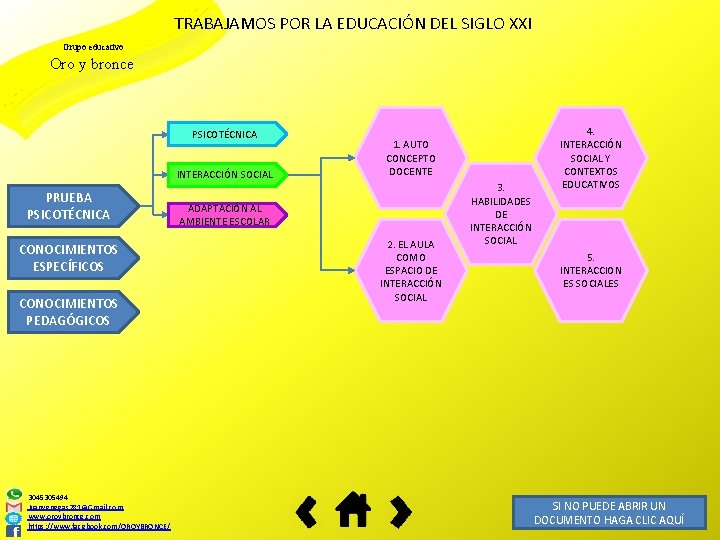 TRABAJAMOS POR LA EDUCACIÓN DEL SIGLO XXI Grupo educativo Oro y bronce PSICOTÉCNICA INTERACCIÓN