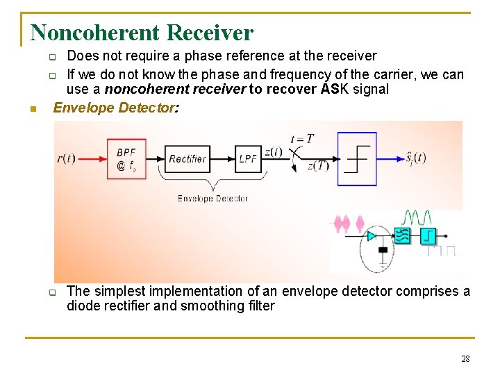 Noncoherent Receiver Does not require a phase reference at the receiver q If we