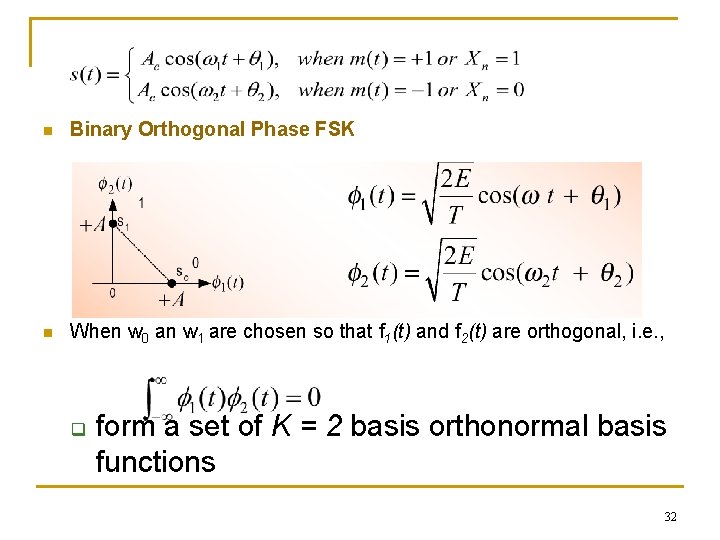 n Binary Orthogonal Phase FSK n When w 0 an w 1 are chosen