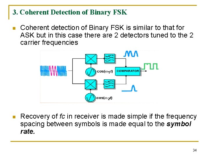 3. Coherent Detection of Binary FSK n Coherent detection of Binary FSK is similar