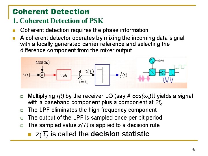 Coherent Detection 1. Coherent Detection of PSK n n Coherent detection requires the phase